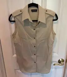 Tan Collared Button Up Tank