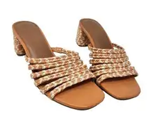 Universal Thread Woven Straw Orange Raffia Square Toe Mule Slide Sandal Size 8.5