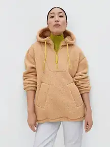 Everlane The ReNew Fleece Hoodie Pullover Pockets Camel Brown XS