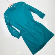 Charming Charlie‎ Teal Aqua Lace Sleeve Shift Dress Size Small