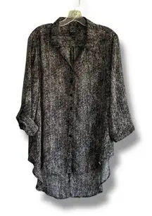 Ciara Sun Woo buttoned tuxedo tail high low sheer tunic blouse