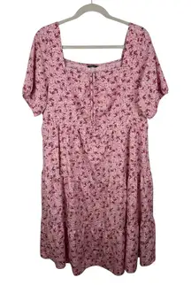 Bloomchic Pink Floral Square Neck Tiered Mini Dress Size 22/24 Cottage Feminine