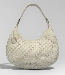 Y2K Elliott Lucca White Genuine Leather Cut Out Boho Chic Hobo Shoulder Bag