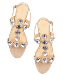 NIB  Semi-precious rhinestone suede flat Sandal 35.5 US 5.5