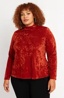 NEW Eloquii Crushed‎ Velvet Mock Neck Top in red, 14/16