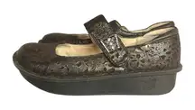 Alegria Brown Embossed‎ Leather Mary Jane Comfort Shoes with Platform Sole