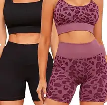 NWT Women’s Activewear Set - Black & Leopard Print Shorts - XS