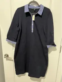 Talbots Gingham Collar Preppy Polo Dress Size XL Petite Navy Gingham NWT $119‎