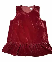 J CREW Peplum‎ Velvet Tank Sleeveless Wine Burgundy Drop Waist Velour Size 2