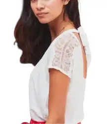 Sezane Womens Size Small Linen Tie Accent Lace Sleeve White Boho Cottagecore