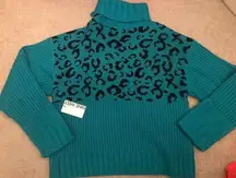 Nine West teal black leopard print sweater