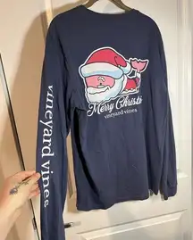 Vineyard Vines Santa Whale Design Navy Cotton Long Sleeve Tshirt Size Small