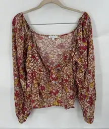 Patrons Of Peace‎ Blouse Women Small Brown Colorful Floral Bohemian Cottagecore