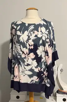 August Silk Navy and Pink Floral Blouse