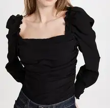 ASTR the Label Ruched Smocked Back Long Sleeve Top Ruffle Solid Black Classy S