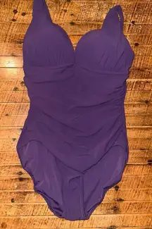 Lands End plum purple ruched 12 modest one piece swimsuit