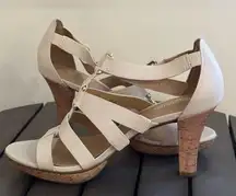 Naturalizer N5 Comfort Dafny Cream Wooden Heel Look Dress Sandals Sz 8.5