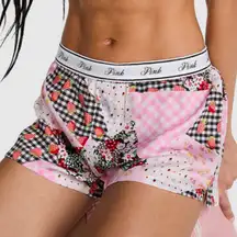PINK VICTORIA’S SECRET Silky Pajama Shorts Patchwork Gingham Berries Floral M