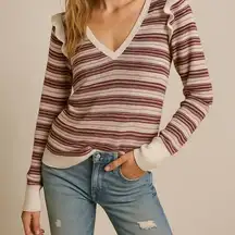 Joie wool and cashmere striped ruffle sweater