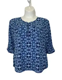 Croft & Barrow Women's Size XL Blue 3/4 Sleeves Geometric Polyester Top Career