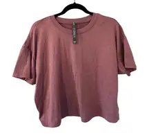 Vuori Women's Energy Medium Oversized Cropped T Shirt Dusty Rose Heathered