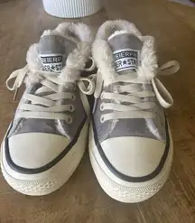 Beierpai Superstar Gray Suede Faux Shearling Lined Low Top Sneakers Lace Up