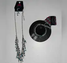 💙 NWT Paparazzi Bundle of 4 Silver Fringed Teal Beaded Necklace Jewelry Set