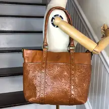 PATRICIA NASH Burnished Tooled Benvenuto Gold Leather Shoulder Bag Tote EUC