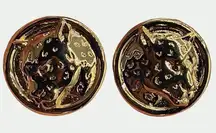 Vintage cougar head gold colored metal disk pierced earrings
