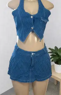 Denim Halter Top & Mini Skirt Set 💙