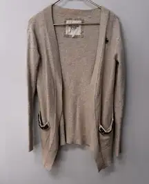 Abercrombie & Fitch open front cardigan tan beaded detail on front pockets large