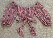 Floral Puff Sleeve Crop Top