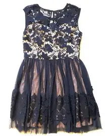 Soieblu Dress Indigo Navy Lace Overlay