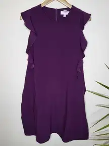 Carven Purple Sleeveless Ruffle Accent Cinch Tie Back Mini Dress Sz 38 (4-6 US)