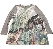 Women's Anthropologie Akemi + Kin Tunic Large Gray Multi-color Leopard Print