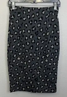 Loft Leopard Print Knit Pencil Skirt Gray/Black Size XS