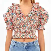 English Factory  Ruffle Neck Smocked Top Floral Cropped Size M NWOT