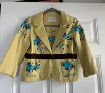 WYETH‎ BY TODD MAGILL Blazer Jacket Medium Yellow Brown Blue Floral Summer