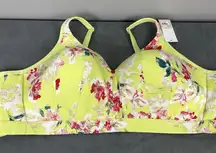 New Cacique Lane Bryant Lightly Lined No Wire Bra 54C Light Bright Green Floral