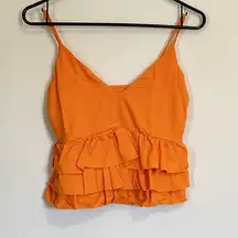 NWT Susana Monaco Orange Ruffle V-Neck Cropped Tank - Medium