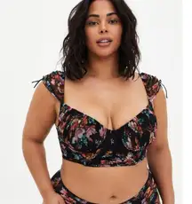 Torrid‎ Womens Dark Cottagecore Mesh Cap Sleeve Floral Bustier Longline Bra 1X