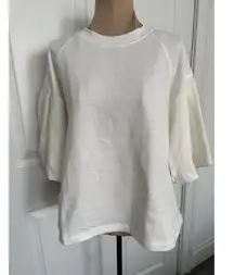Madewell Womens Short Puff Sleeve Crew Neck Boxy Sweatshirt Tee White Size S