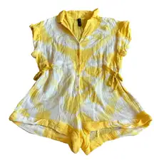 Out From Under Anthropologie Yellow White Romper Gauze Button-Down Size Small