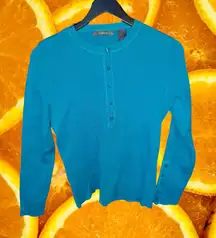 Liz Claiborne‎ Blue Button Up Henley with Buttons on Sleeves Size Medium