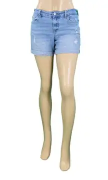 Slim Midi Distressed Cuffed Jean Shorts