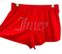 Juicy Couture Satin Pajama Shorts Red S Boxer Style Rhinestone Sleep Lounge