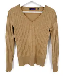 Saks Fifth Avenue V-Neck Cable‎ Knit Cashmere Sweater XS