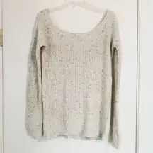 Aqua Brand White Speckled Scoop Neck Knit Sweater