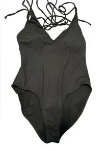 Shein black ribbed open back bathing suit size large nwot