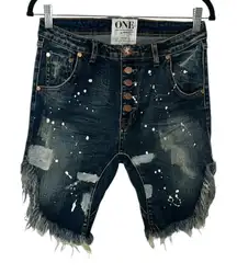 One Teaspoon Revolve Distressed Frayed Hem Blue Jean Shorts(Size 26)